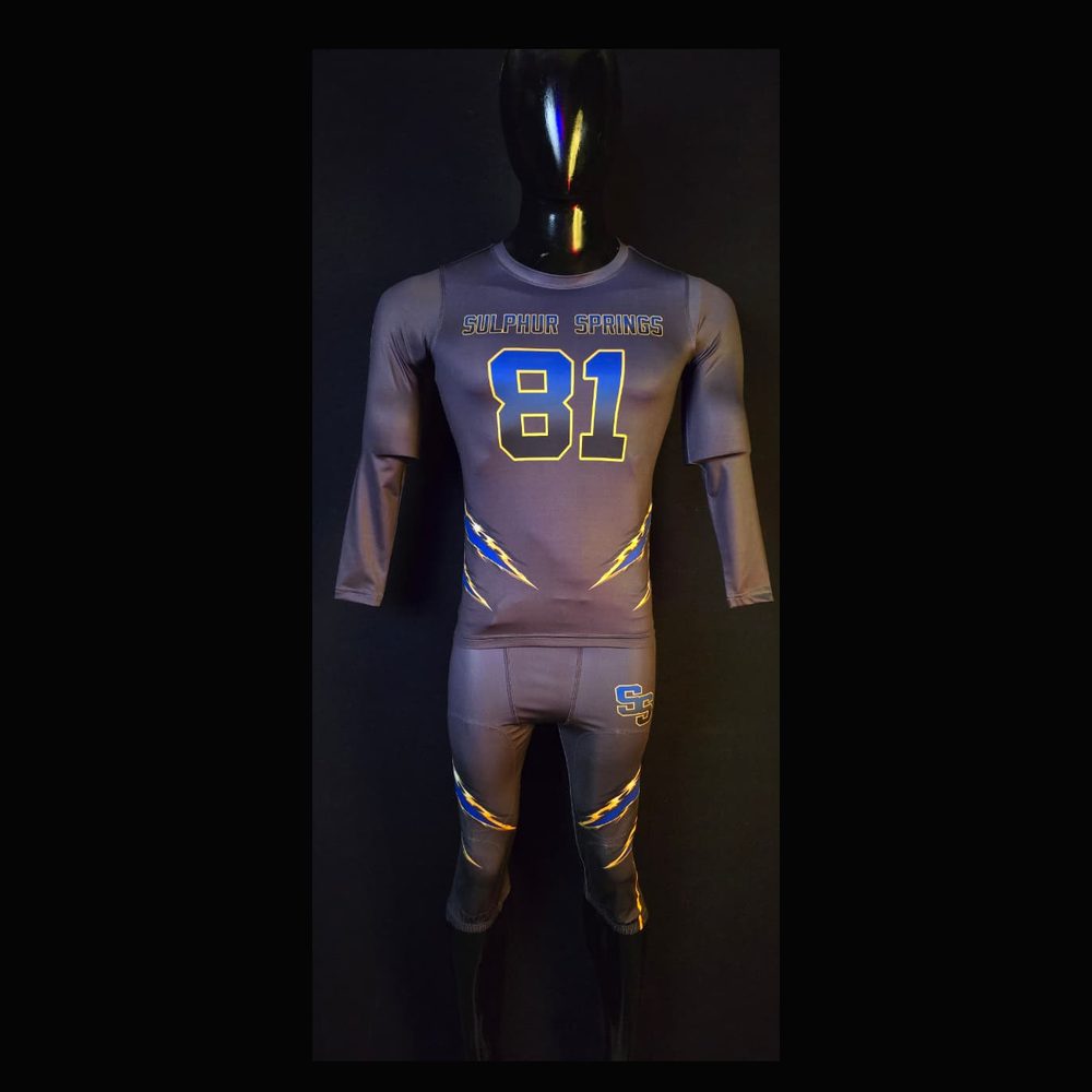 Sulphur Springs #81 Jersey Gray — custom sublimated compression jersey made by Diamond Brand